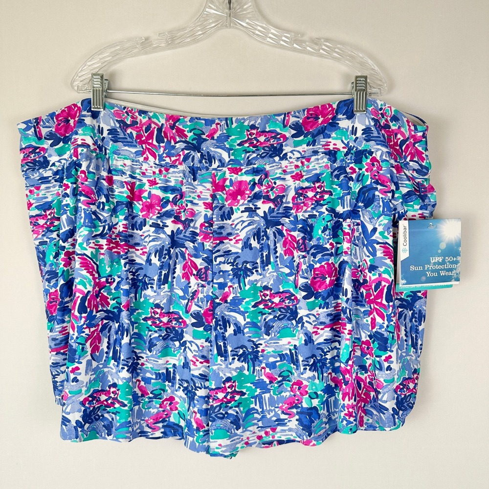 NWT Coolibar Ripple Swim Shorts Womens‎ 3X Floral UPF 50+ Resortwear Beachy Pool
